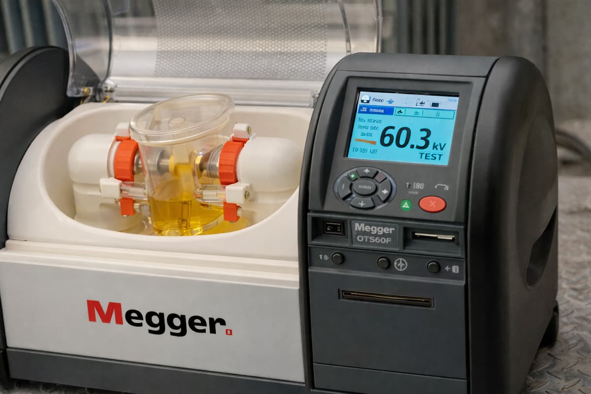Equipo MEGGER OTS60PB para hacer pruebas de rigidez dieléctrica.